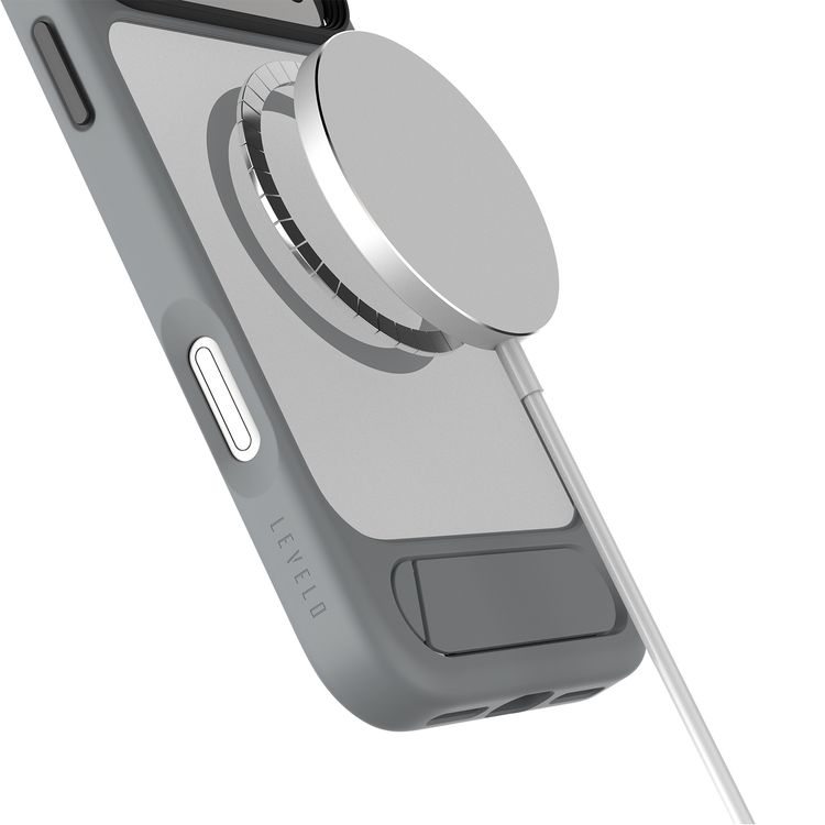 Levelo Matteo Hybrid Kickstand Case with Matte Design for iPhone 17 Pro Max, Anti-Fingerprint Coating, Impact-Resistant Corners, Raised Bezels for Camera & Screen, MagSafe Compatible, Shock-Resistant Bumper, Drop-Tested - Cloud Gray