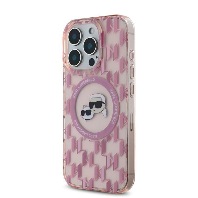 Karl Lagerfeld Magsafe IML Hard Case for iPhone 16 Pro with Karl & Choupette Heads, Slim Profile, Easy Snap-on, Drop Protection, Magsafe Compatible, Sustainable Packaging - Pink