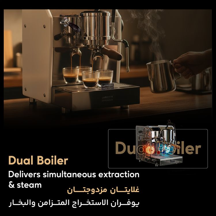 LePresso Dual Boiler Commercial Coffee Machine with Motion Sensor, 58mm Portafilter, Adjustable Temperature Control , Touchless Control, 10Bar Pump Pressure - White