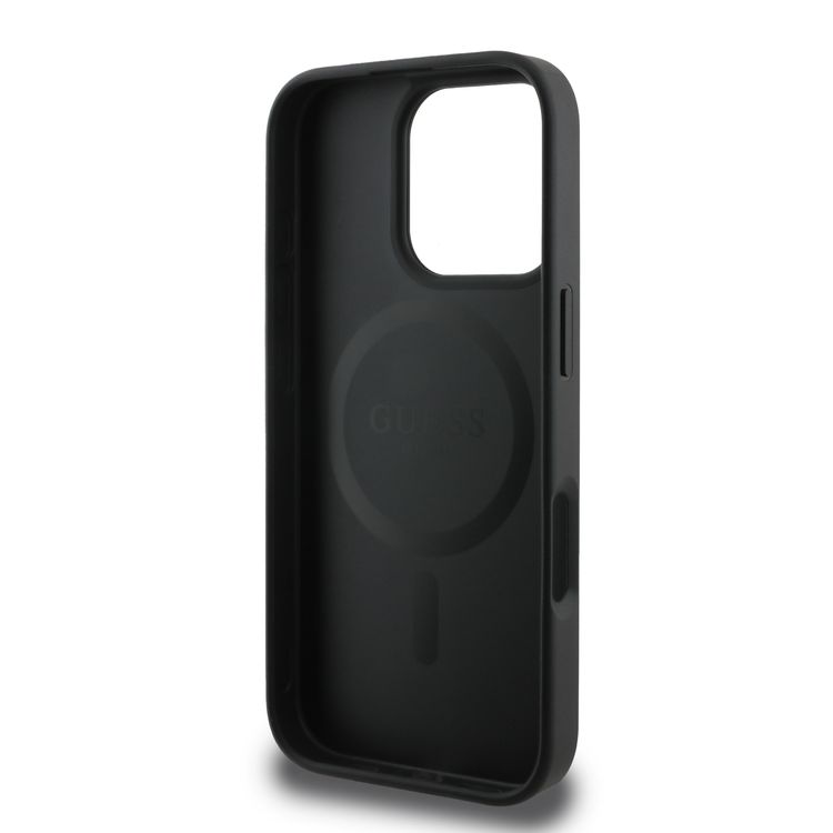 Guess Magsafe PU 4G Hard Case with Classic Logo for iPhone 16 Pro Max, Drop Protection, Easy Snap-on, Slim & Lightweight Design, MagSafe Compatibility for Wireless Charging - Black