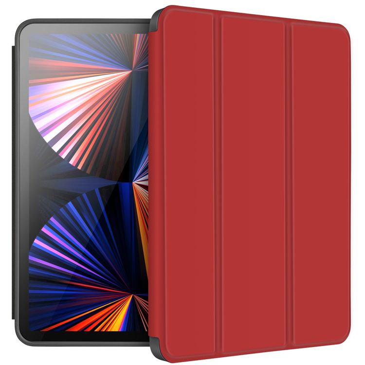 جراب جهاز iPad Pro 12.9 بوصة (2020) من جلد نباتي فاخر من Green Lion، حماية بزاوية 360°، حامل قابل للطي، فتحة مدمجة للقلم، مقاوم للصدمات، امتصاص الصدمات - أحمر.