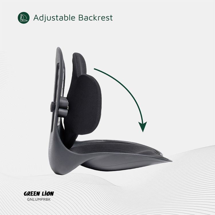 Green Lion Lumbar Pro Adjustable Back Posture Support with PP, PU & Fabric Material, 150kg Max Load Capacity, EVA Cushion Pad, Posture Support - Black
