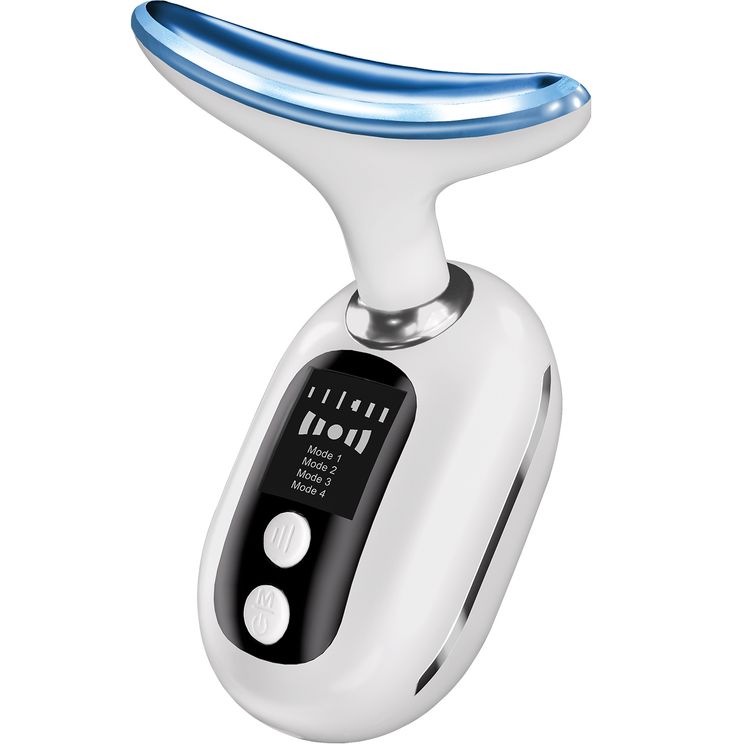 Porodo Lifestyle Face & Neck Light Therapy Massager with 4 Speed Levels, 5W Rated Power, Type-C Charging Interface, 3 Light Modes, Warm Massage Therapy, Skin Firming Vibration, Ion Deep Cleaning - White