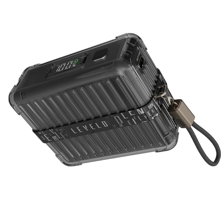Levelo Aerion Portable 10000mAh Power Bank with Luggage Design, LED Display, Over Current Protection, Lithium-ion Battery, Grip Cable, Fast Charging Support - Black