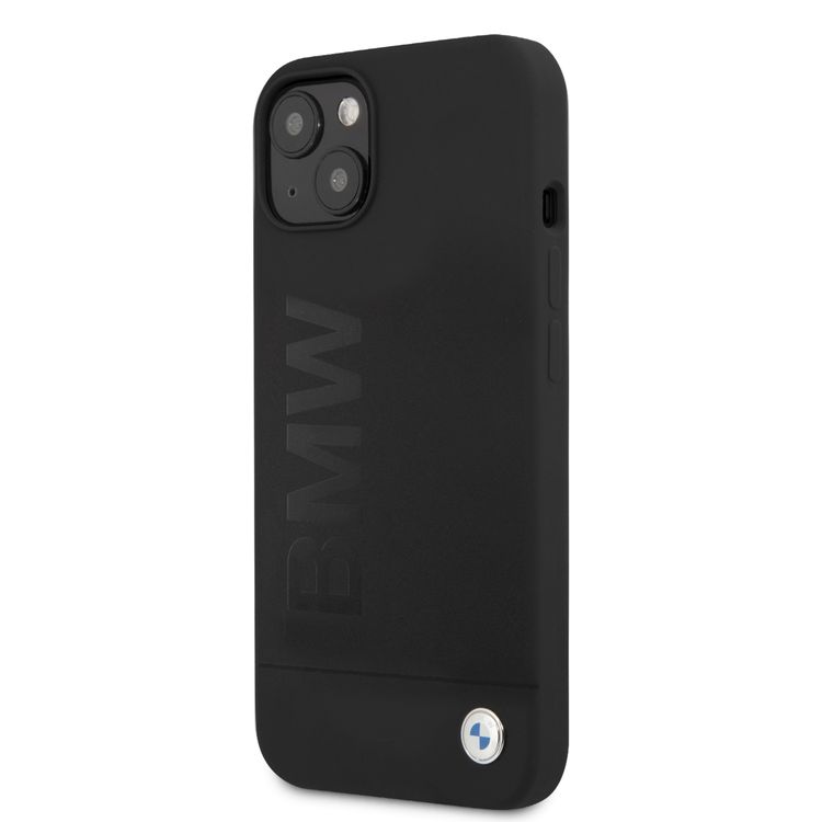 CG MOBILE BMW Liquid Silicone Case Tone On Tone Metal Logo Compatible for iPhone 13 (6.1") Easy Access to All Ports, Anti-Scratch - Black