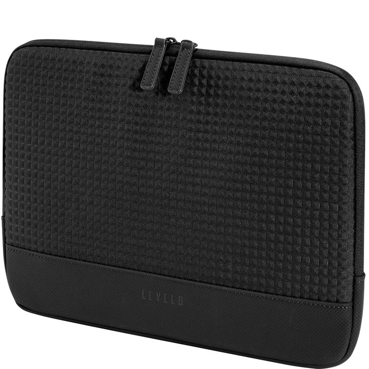 Levelo Springfield 14" Laptop Sleeve with Protective Fur Lining, 1.5L Capacity, Durable PU & Polyester Material, Wipeable Surface, Stylish Design, 0.32kg Lightweight Design, Water-Repellent Fabric, Reliable Zipper Closure - Black