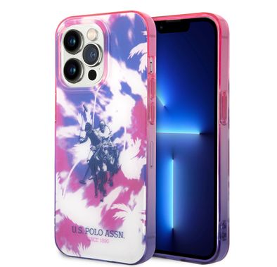 USPA PC/TPU IML Case With Dye Palm Design & Horse Logo For iPhone 14 Pro Max - Purple
