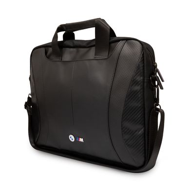 CG MOBILE BMW PU Leather Computer Bag With Carbon Edges And Perforated Stripes 15" Compatible With MacBook Intel® UHD Graphics/Windows/HP/Work, School, etc. - Black