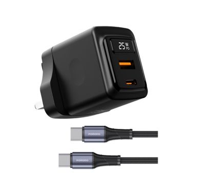 Porodo GaN Wall Charger with USB-C to USB-C Cable, 1m Cab...