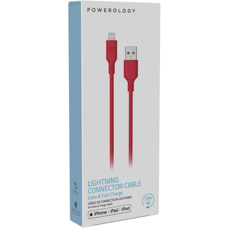 Powerology PVC Type-A to Lightning Cable 1.2m, Bend-Proof Design, Flex Shield PVC Coated Copper, Fraying Protection - Red 