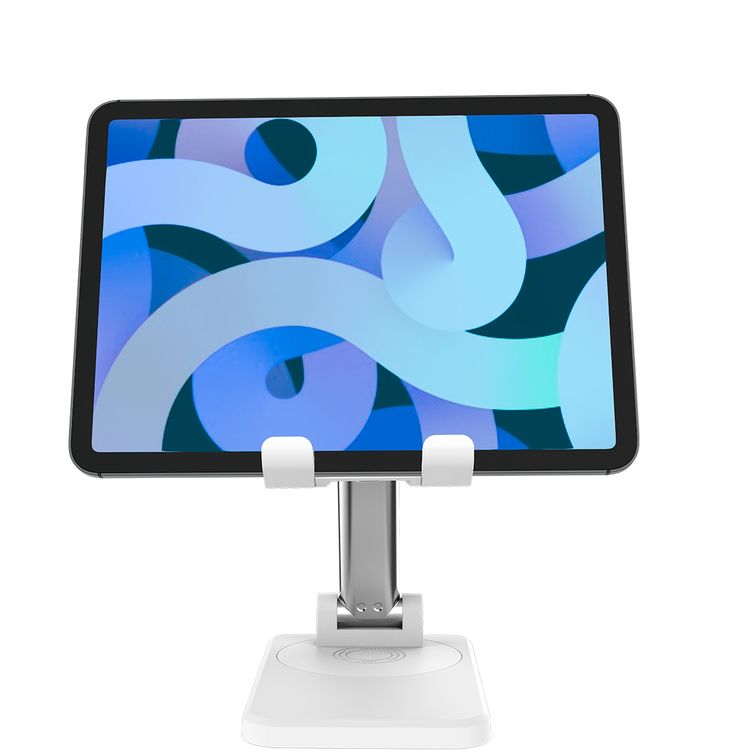 Porodo Desktop Phone & Tablet Stand with Adjustable Telescopic Rod, Up to 12.9-inch Compatibility, 360° Rotating Base, 350g Maximum Load, Anti-Slip Base, ABS & Silicone Materials - White