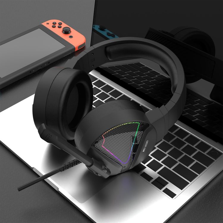 Green Lion GP27X Gaming Headphone with Noise Canceling Microphone, Hight Definition Audio, 3 Color Lights, 3.5mm Audio Jack, 360° Free Bending, Comfortable to Wear - Black