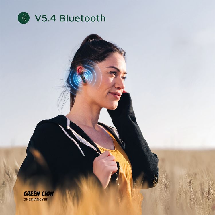 سماعات الأذن Green Lion ZINC Y TWS مع ميزة إلغاء الضوضاء النشطة ANC، بعلبة من سبيكة الألومنيوم، ميكروفون عالي الدقة، تقليل الضوضاء بمقدار 25 ديسيبل، نطاق نقل يصل إلى 10 أمتار - اللون الأسود.