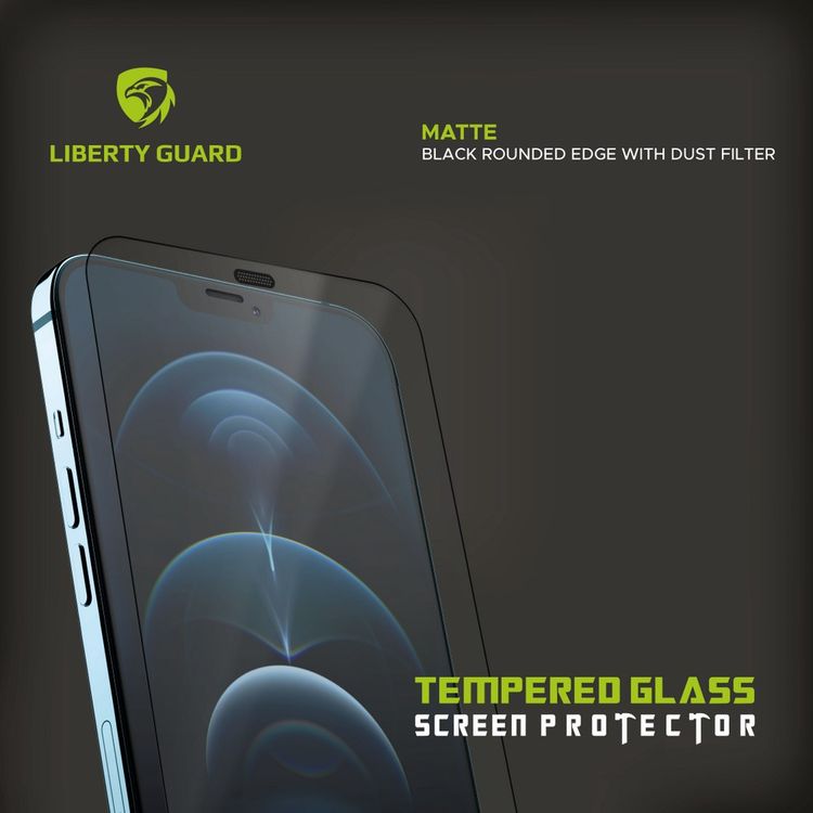 Liberty Guard Matte Full Cover Rounded Edge Screen Protector for iPhone 12 Pro Max with Dust Filter, Anti Shock & Anti Impact - Black
