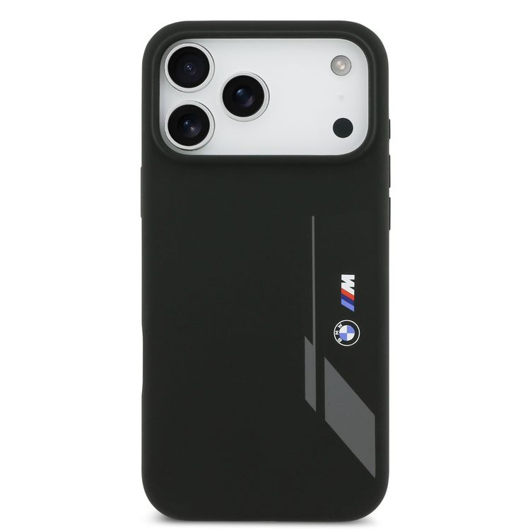 جراب BMW MagSafe سائل سيليكون مع شعار عمودي لهاتف iPhone 17 Pro Max، تصميم نحيف، حماية من السقوط، تغليف مستدام، تصميم سهل التركيب - أسود