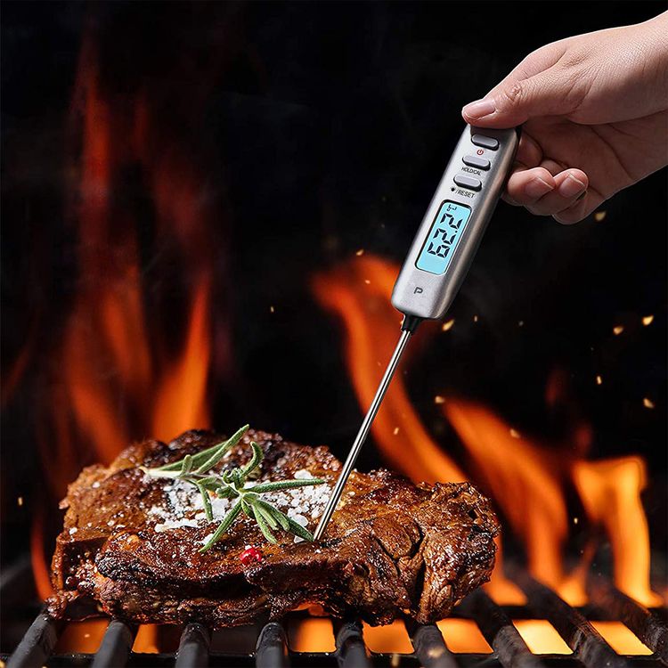 Porodo Lifestyle Digital Meat Thermometer with  LED Backlight Display, Water Resistance, -50°C to 300°C, -50°C to 300°C Temperature Range - Silver 