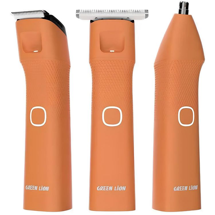 Green Lion 3-in-1 Body Trimmer with 3 Detachable Heads, 120 Minutes Working Time, 7000RPM Motor Speed, IPX7 Waterproof, Built-in LED Light, Stainless Steel Blades - Orange