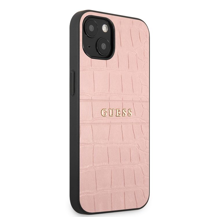 CG MOBILE Guess PU Leather Croco Case Hot Stamped Lines & Metal Logo Compatible for iPhone 13 (6.1") Anti-Scratch, Easy Access to All Ports, Shock Absorption