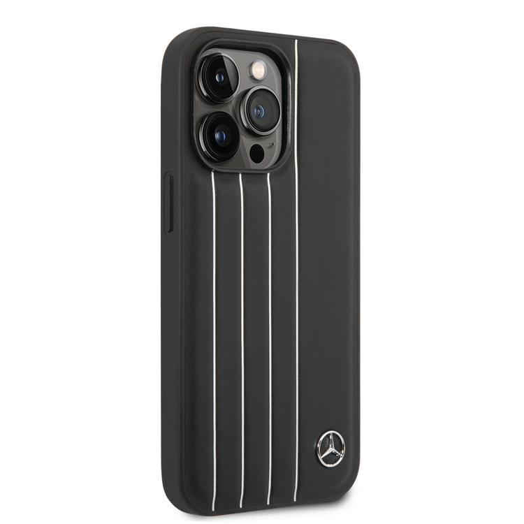 CG MOBILE Mercedes-Benz Genuine Leather Case With New UrbanIII Pattern, Compatible w/ 14 Pro (6.1") Protective Cover, Drop Protection, Wireless Charger Compatibility - Black