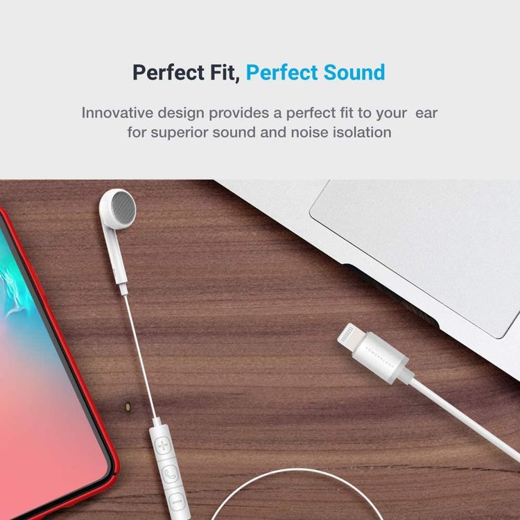 Powerology Single Mono Earphone with MFi Lightning Connector (Updated Version) - White