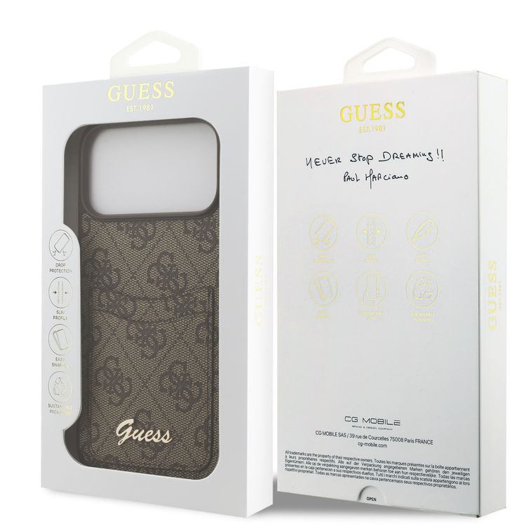 حافظة من البولي يوريثين مع فتحة للبطاقات وشعار معدني محفور لجهاز iPhone 17 Pro، تصميم خفيف الوزن، مسكة مريحة، سهلة التركيب، تغليف مستدام، نحيفة - بني