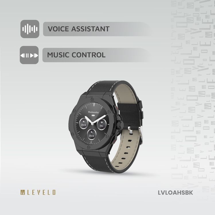 Levelo Oak Automatique Hybrid Smart Watch, Amoled Display, IP68 Water Resistant, Health Monitoring - Black 