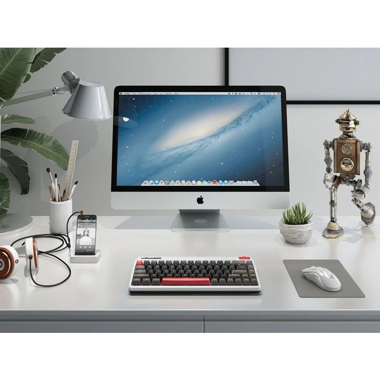 Durgod Fusion Wireless Mechanical Keyboard 65% Layout Doubleshot PBCherry Profile, Bluetooth 5.0, compatibility with Mac & Windows, USB Type C, Red Switch - Gray/Black/Red