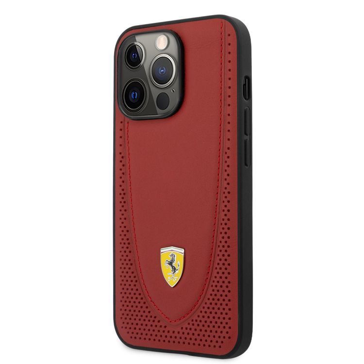 CG MOBILE Ferrari Genuine Leather Hard Case with Curved Line Stitched & Perforated Leather Compatible for iPhone 13 Pro (6.1") Shock & Scratches Resistant