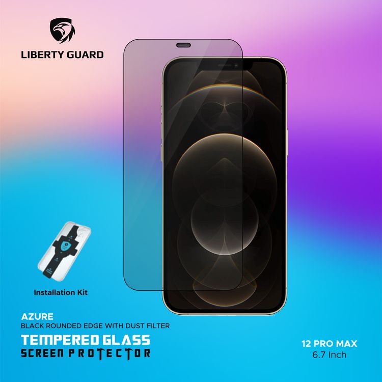 واقي شاشة Liberty Guard Azure Full Cover Black بحافة مدورة لهاتف iPhone 12 Pro، مضاد للصدمات والتأثير - أسود