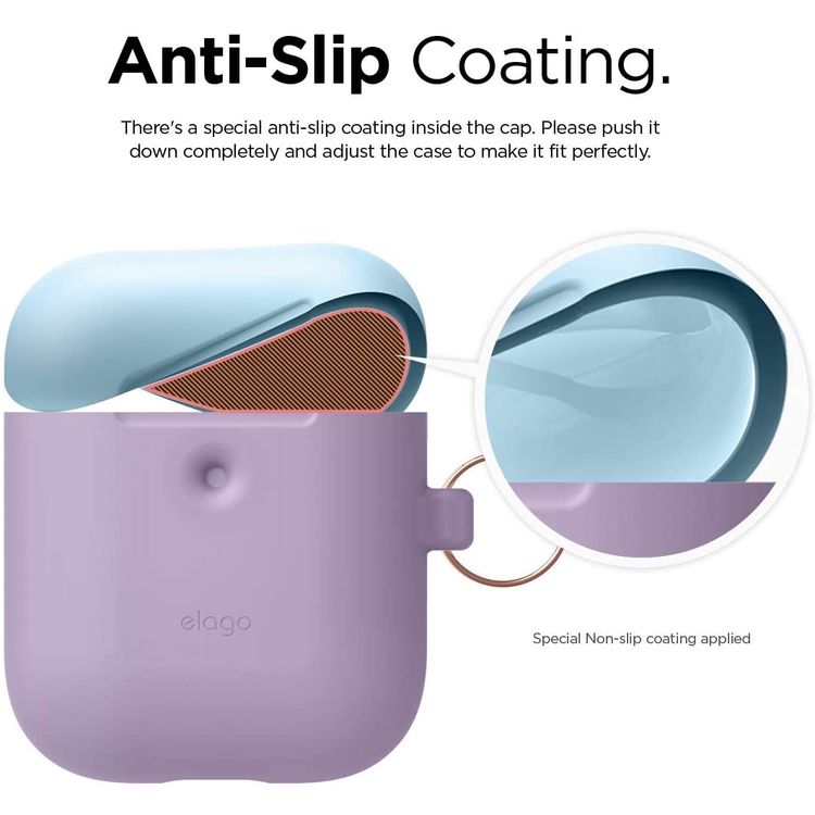 Elago Duo Hang Silicone Case with Apple AirPods Case 1 & 2 Generation, Drop Resistant, Dustproof and Absorbing Protective Cover with Hang Case Body-Lavender / Top-Pink, Pastel Blue