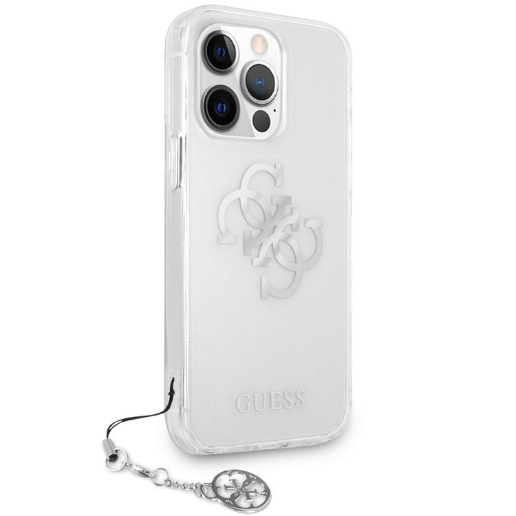 CG MOBILE Guess PC/TPU Case Transparent 4G Electroplated Logo with Elegant Charm Compatible for iPhone 13 Pro (6.1") Anti-Scratch, Easy Access to All Ports