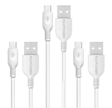 RAVPower 3 Pack Micro USB Cable 2X3ft + 1X6ft (Online Packaging ) (RP-LC012-WH(OP) - White