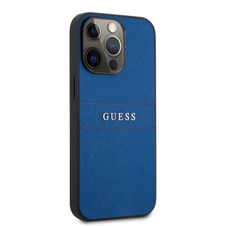 CG MOBILE Guess PU Leather Case Saffiano with Metal Logo Hot Stamp Stripes Compatible for iPhone 13 Pro Max (6.7") Anti-Scratch, Easy Access to All Ports