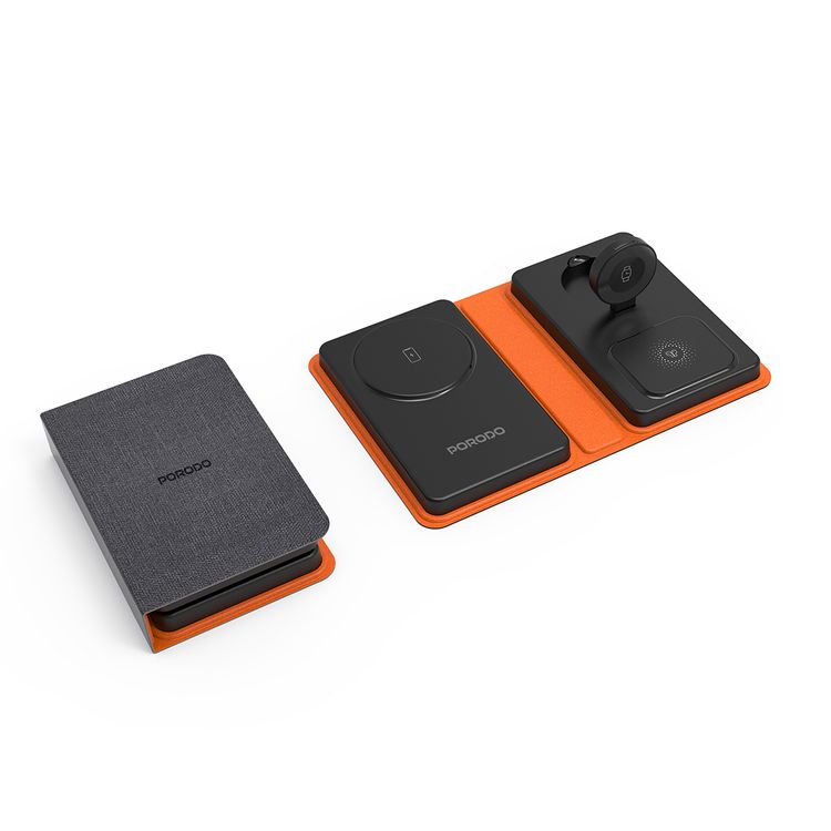 Porodo 8000mAh Folding 4-Device Charger with 10W Wireless Output, Fast Charging Support, 20W Power Delivery, Folding Design, Wide Compatibility - Black