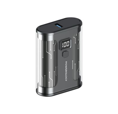 Powerology Crystalline Series Power Bank 20000mAh, 35W PD, Digital Display, USB C & USB-A Outputs, 35W USB-C Input, 35W PD USB-C Output, 18W QC USB-A Output, 22.5W SCP, Portable, Transparent Design - Black