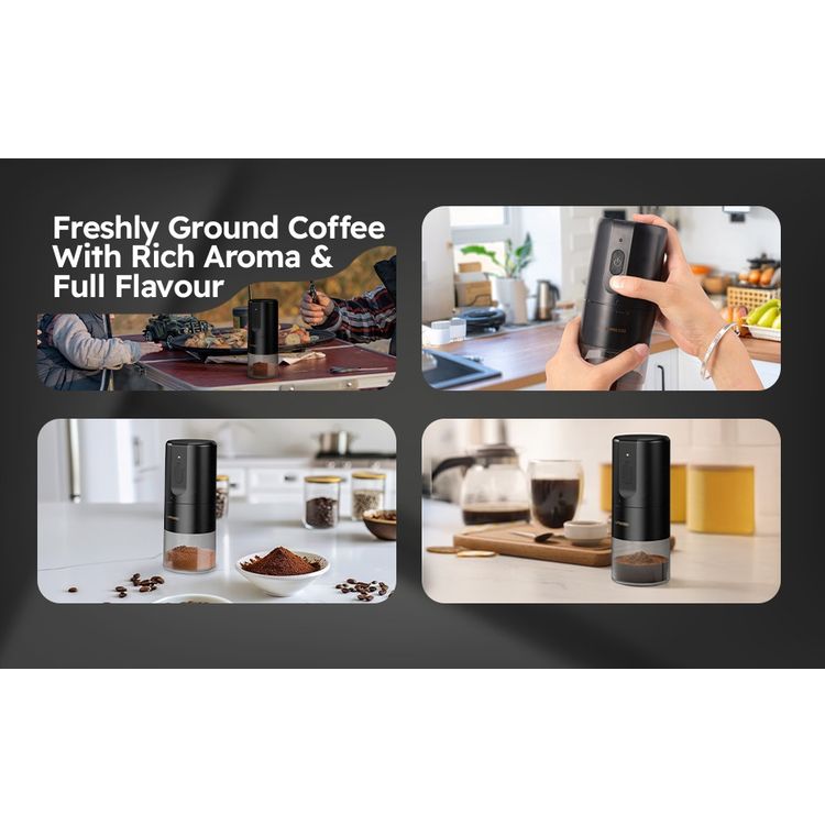 LePresso Conical Burr Grinder, 1200mAh Battery Capacity, 3 Hours Charging Time, Type-C Charging Port, Adjustable Grind Size, 160g Powder Container - Black