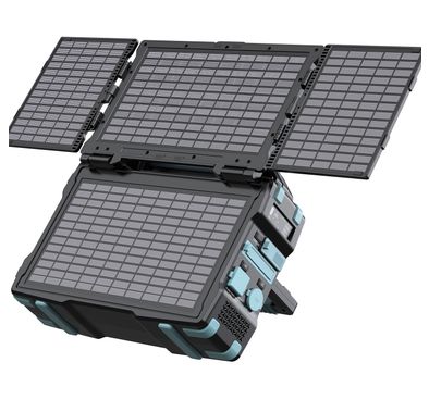 Powerology 76800mAh 300W Portable Power Generator Integrated Solar Panel, 18W QC 3.0, PD 60W, Car Charger Output 10A, 60W Type-C Input - Black