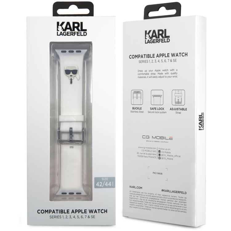 Karl Lagerfeld Strap Silicone Karl Head Logo For Apple Watch 42/44MM  - White