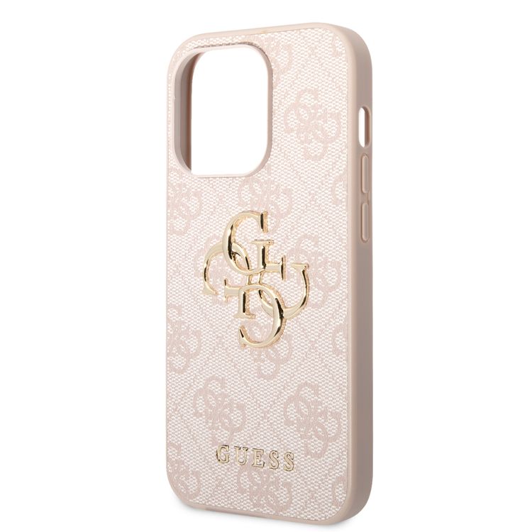Guess PU Leather 4G Classic and Stylish Case with Big Metal Logo iPhone 14 Pro Compatibility - Pink