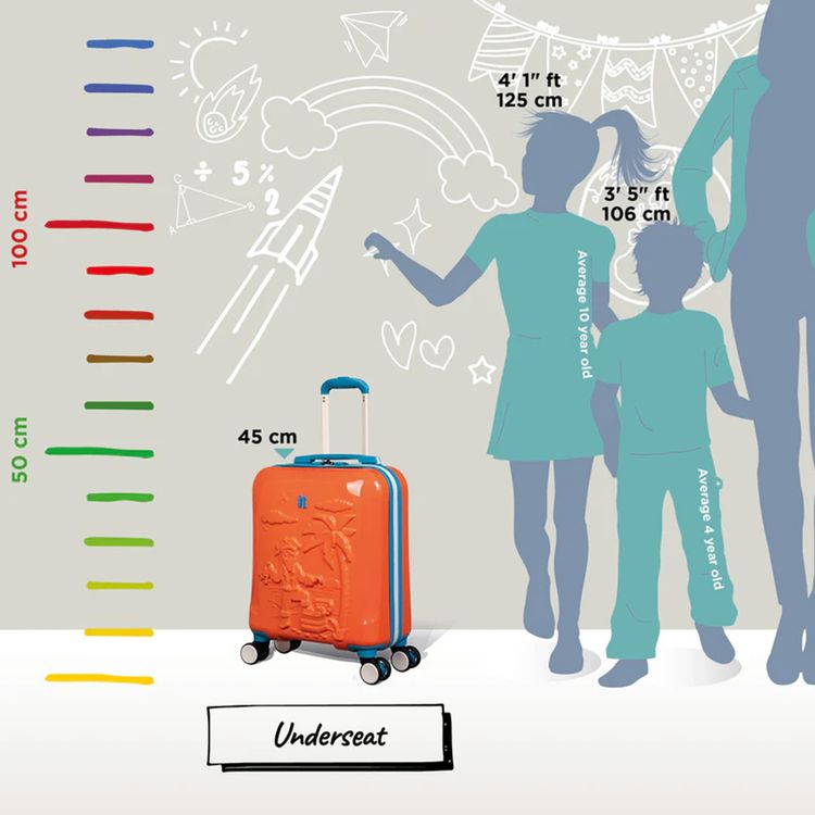 it Luggage Kids Model Treasure Trove Luggage, 24L Capacity, Underseat Size, Hard Outer Shell, Durable ABS with Polycarbonate Outer Material, 8-Wheel Spinner System, Telescopic Trolley Handle - Turmeric