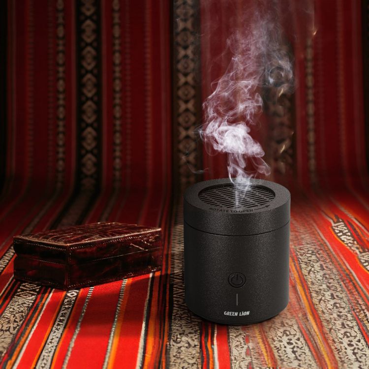Green Lion Dune Bakhour Incense Burner with 2000mAh Battery Capacity, PA66 & Nylon Material, 300-400°C Heating Temperature, 2 Hours Charging Time, Type-C Charging Port, Strong Fragrance, Included Tweezer - Black