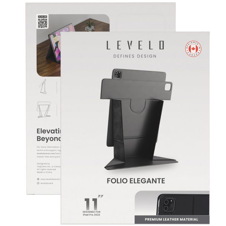 Levelo Elegante Folio Case for iPad Pro 11" 2022, 360° Rotation, Multi Fold, PU Leather, Stain Resistant - Black