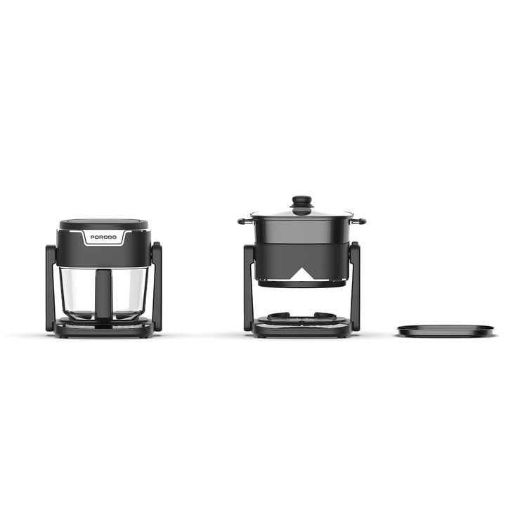 Porodo Lifestyle Quick Flip 3-in-1 Air Fryer, Grill & Hot Pot with 4.5L Capacity, 1200-1400W Rated Power, UK 3-Pin Plug, 360° Turbo Heat Technology, 100% Visible Glass Basket - Black