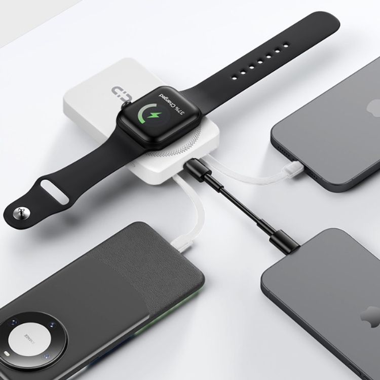 بورودو بنك طاقة لاسلكي مغناطيسي 10000 مللي أمبير/ساعة مع حامل كابل مدمج USB-C + Lightning، شحن متزامن، شاشة رقمية، PD 22.5 واط - أبيض