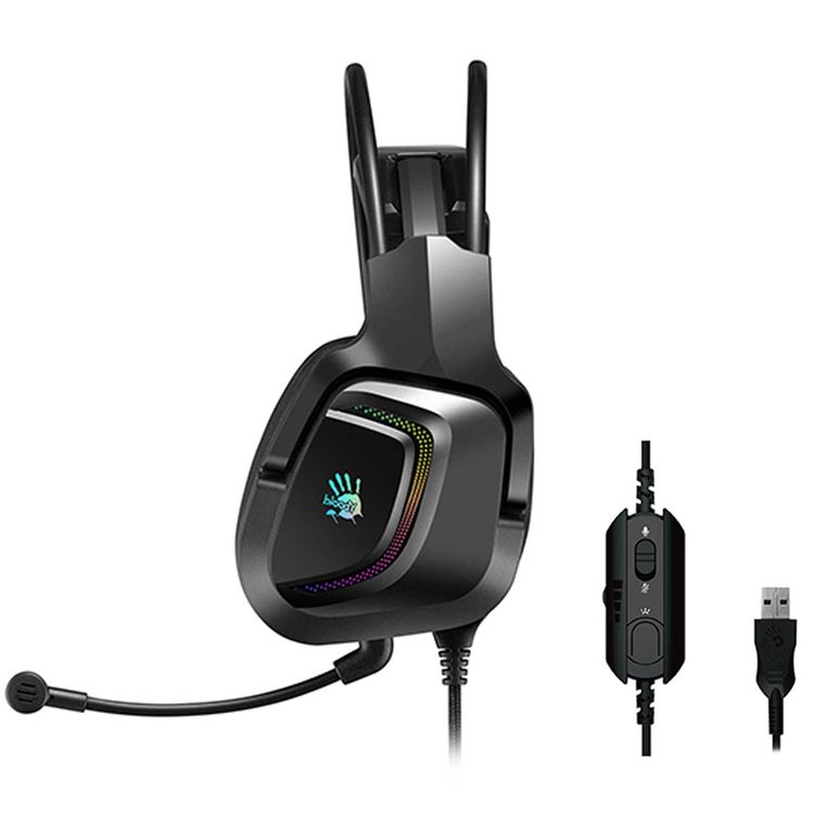 Bloody G575 Virtual 7.1 Surround Sound Gaming Headphone with RGB Light, Detachable Mic. Design, 2.0 m Braided Tangle-Free USB Cable - Black