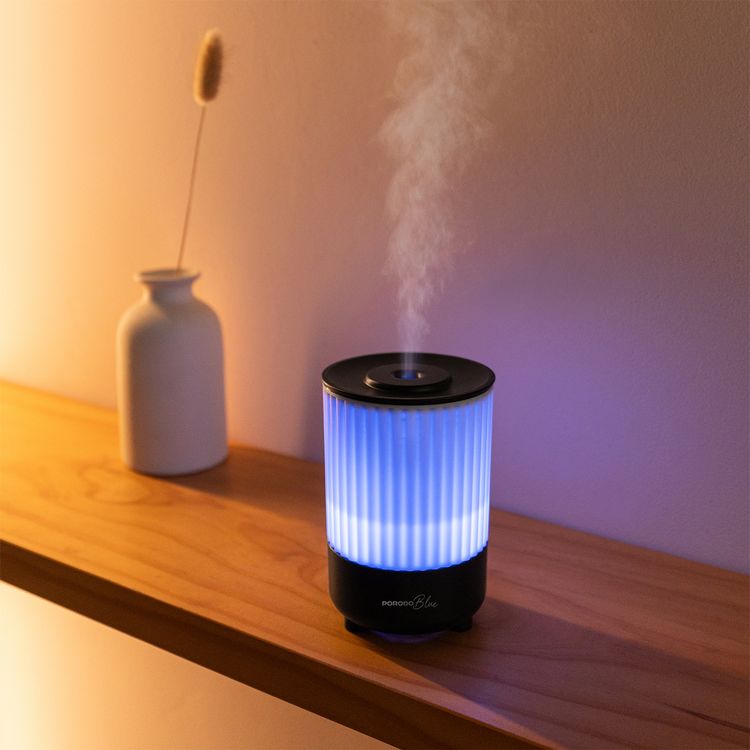 Porodo Blue NOA Portable Aroma Diffuser with Colorful Lights, Adjustable Brightness, Delicate Moisture, Aromatherapy and Mist Function,  150mL Capacity, 7 Color Modes, ABS + PC Material, 6.5 W Rated Power, USB-C Charging Port, 850mA Rated Current - Black 
