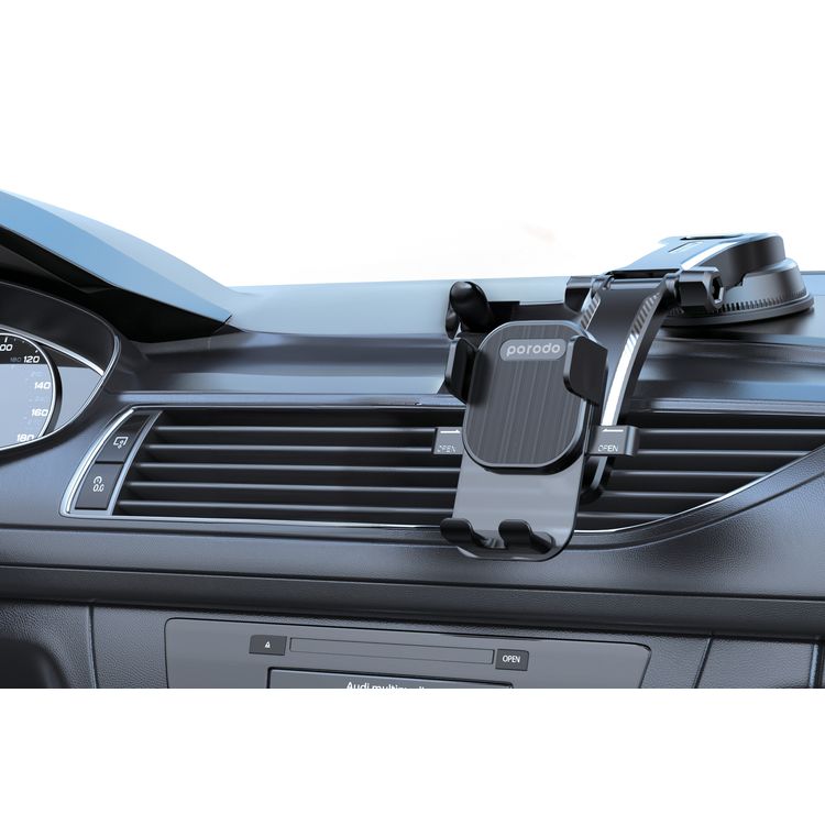 Porodo Auto-Clamp Dashboard Mount Universal Design - Black