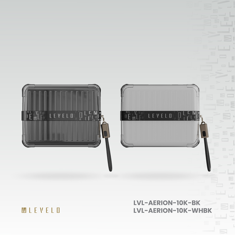 Levelo  Aerion Portable 10000mAh Power Bank with Luggage Design, LED Display, Over Current Protection, Lithium-ion Battery, Grip Cable, Fast Charging Support - White / Black  