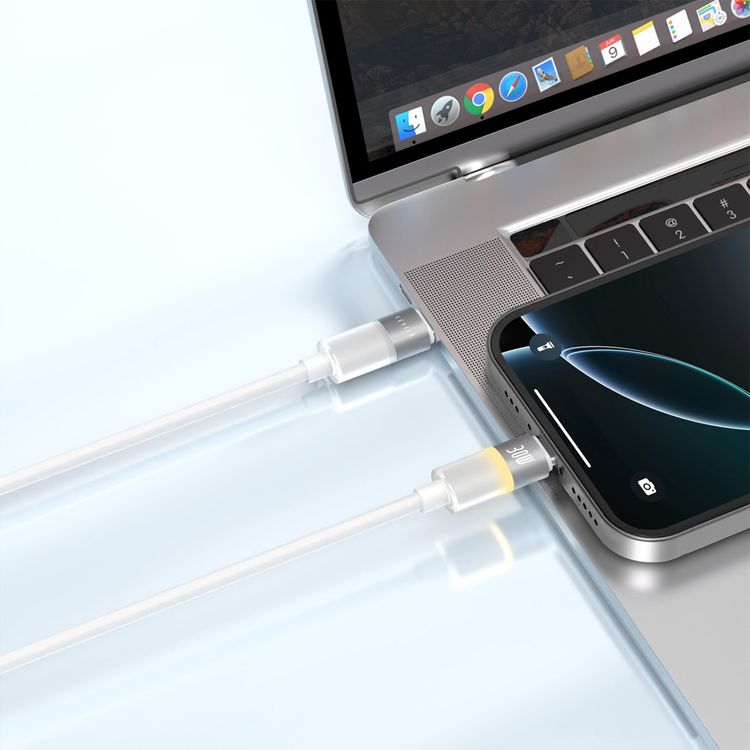 Levelo Luno USB-C to Lightning Cable with 30W Power Delivery, 1m Cable Length, 480Mbps Data Transfer Speed, Silicone Material, Tangle-Free, LED Indicator - Lunar White