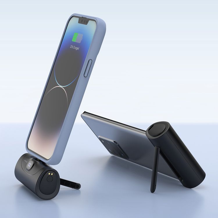 Porodo 5000mAh 4 in 1 Power Bank Station with Dual Lightning and Type-C Integrated Connectors, 20W PD, Portable, Integrated Kickstand, LED Digital Display - Black 